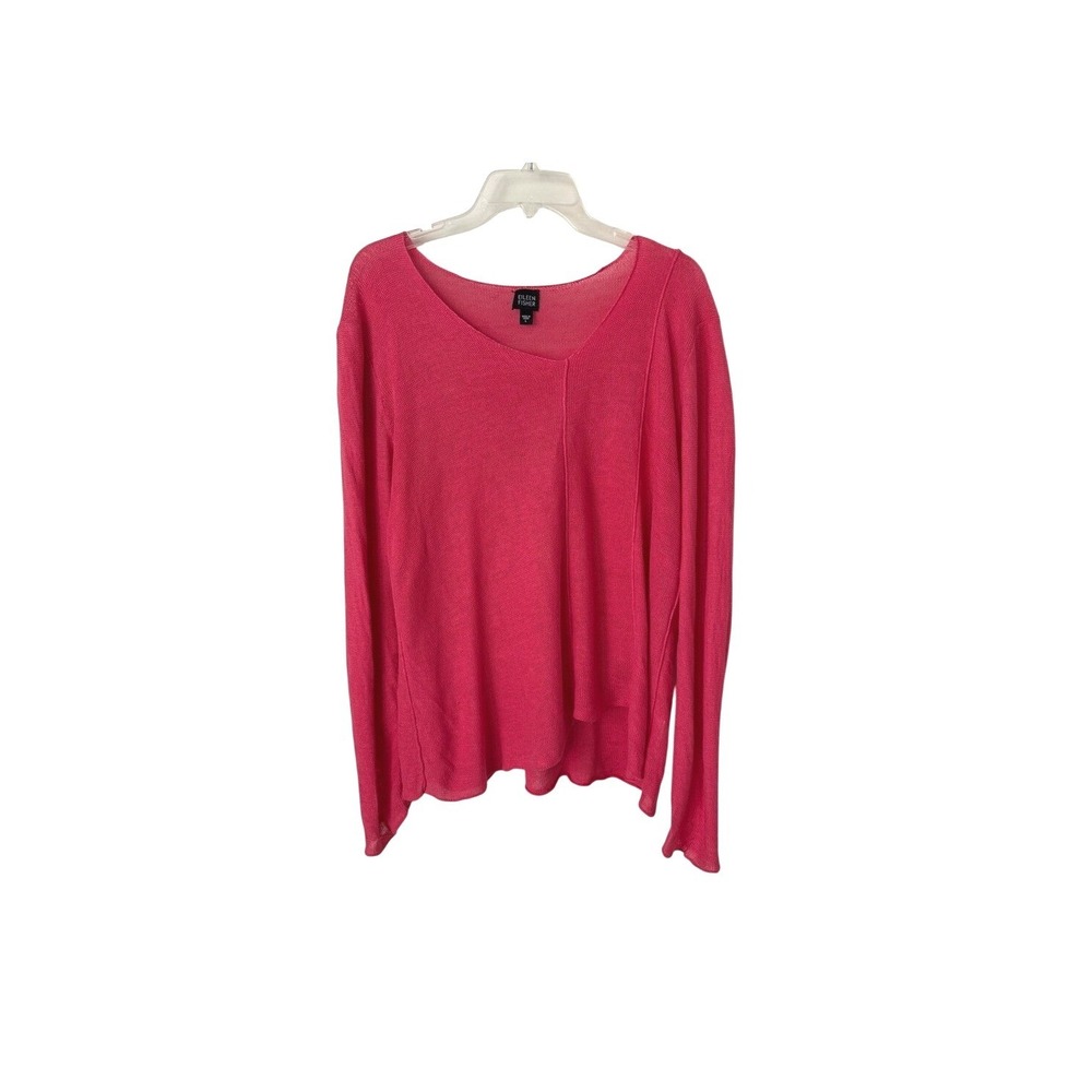 Eileen Fisher Pink Linen Long Sleeve Asymmetrical Top Lightweight Breathable Lg